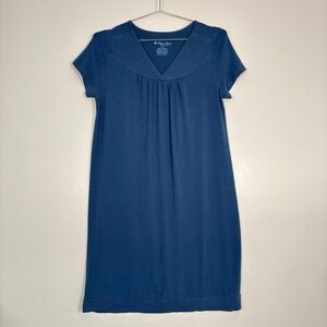 Fishers‎ Finery Women Nightgown Sz S Blue Bamboo Cotton VNeck Pleat Lounge Dress